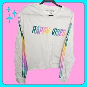 Rebellious One Happy Vibes Long Sleeve T-Shirt Pastel Rainbow Graphic Print